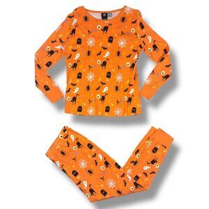 Hyde & Eek Spooky Orange Halloween Pajama Set Sz XL